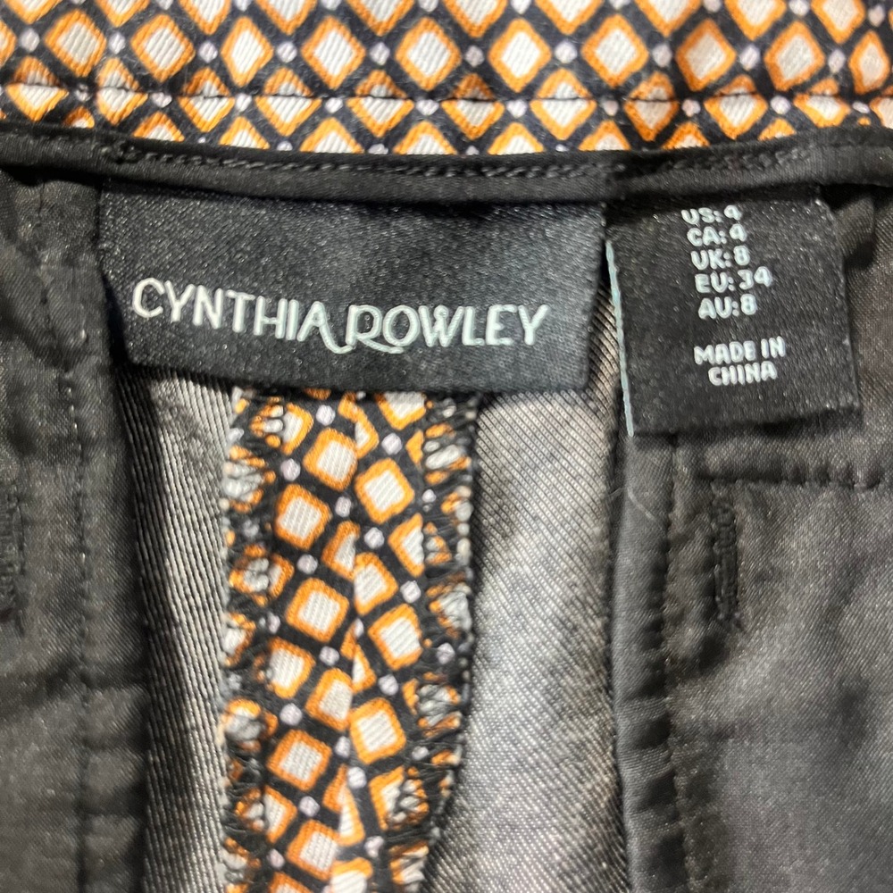 Cynthia Rowley Geometric Diamond Print Slim Ankle Pants Black Yellow Size 4 - Picture 2 of 6